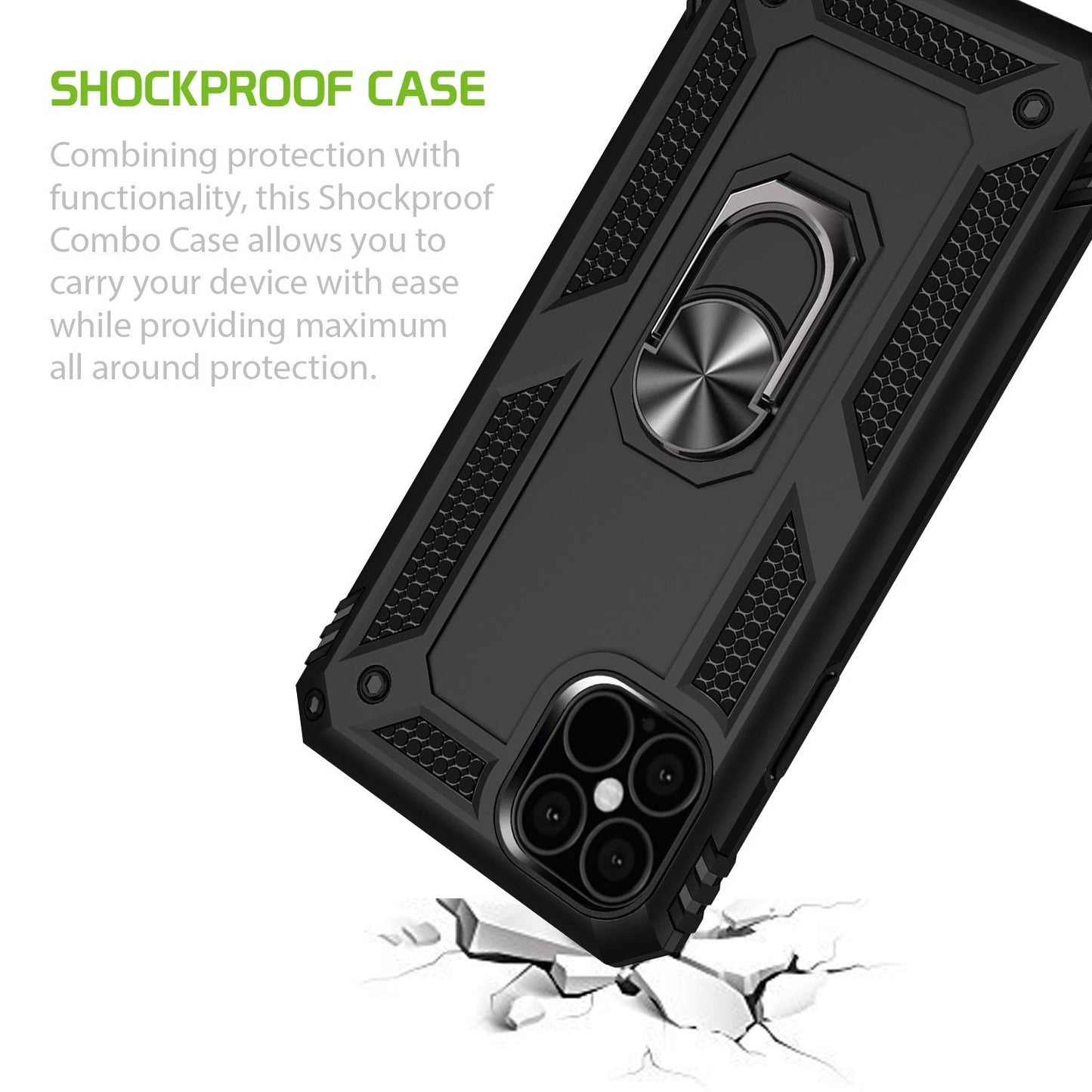 CCIPH12PMIFBK - Shockproof Case with Built in Ring, Kickstand and Magnet for Car Mounts Compatible to Apple iPhone 12 Pro Max