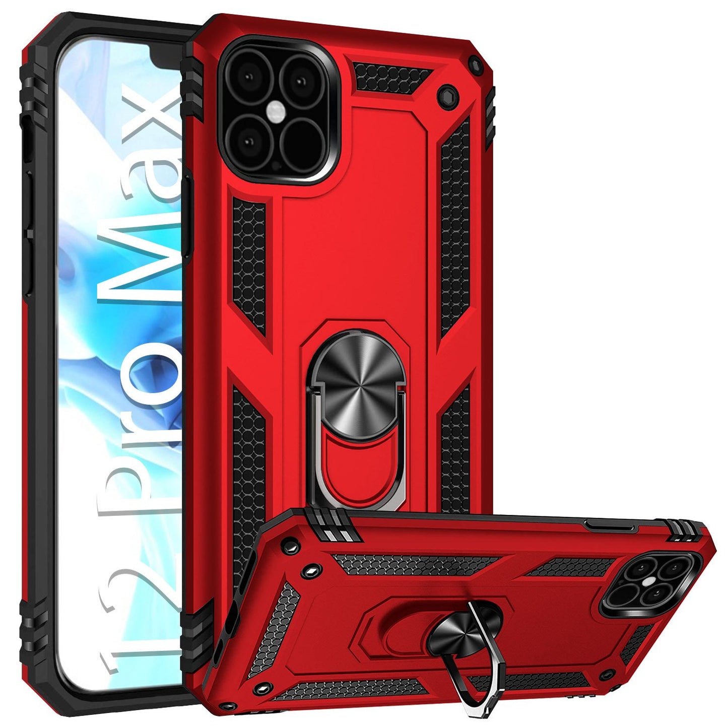 CCIPH12PMIFRD - Shockproof Case with Built in Ring, Kickstand and Magnet for Car Mounts Compatible to Apple iPhone 12 Pro Max