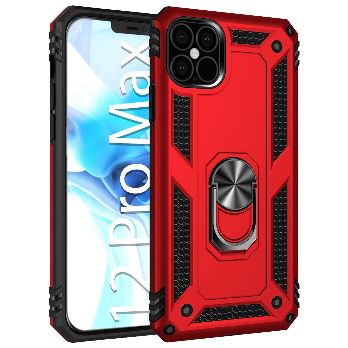 CCIPH12PMIFRD - Shockproof Case with Built in Ring, Kickstand and Magnet for Car Mounts Compatible to Apple iPhone 12 Pro Max