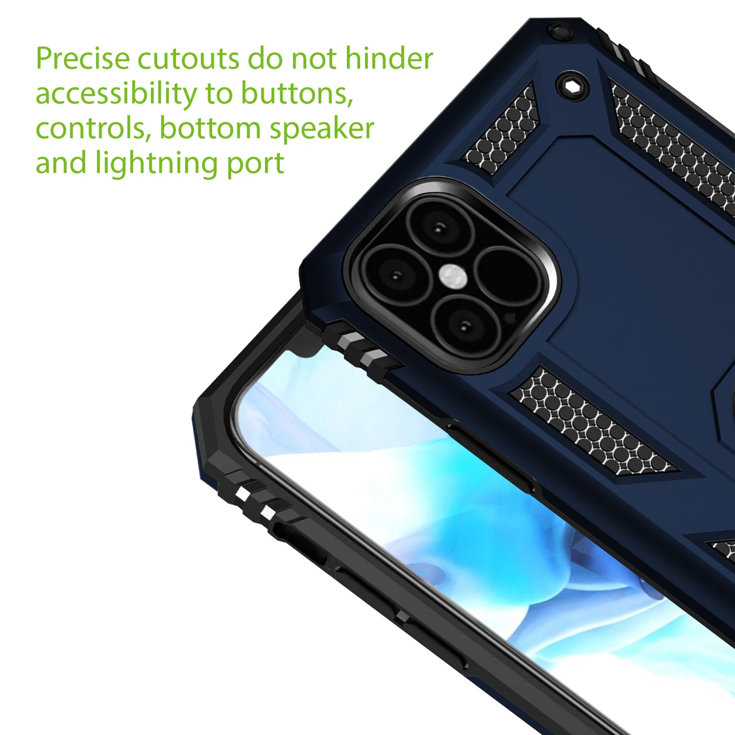 CCIPH12PMIFBL - Shockproof Case with Built in Ring, Kickstand and Magnet for Car Mounts Compatible to Apple iPhone 12 Pro Max
