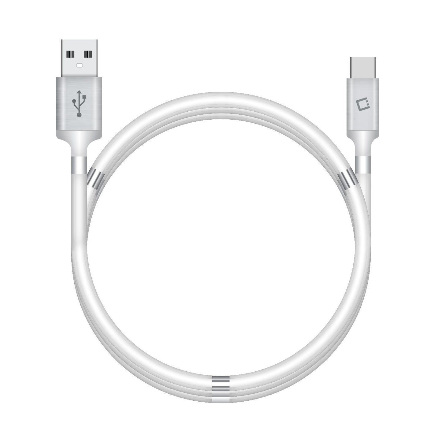 DCACOIL3WT - USB-C Charging Cable, Magnetic Self Winding, Tangle Free, USB-C to USB-A Charging and Data Cord- 3.3ft. (1m)