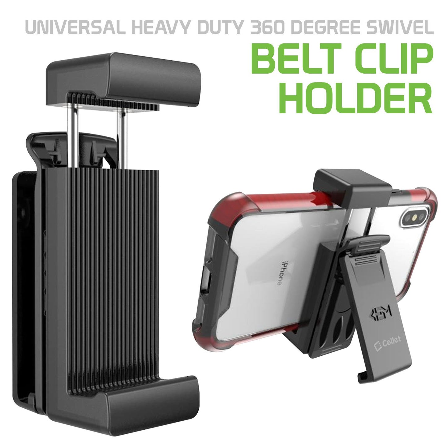Cellet Universal Heavy Duty 360 degree Swivel Belt Clip Holder Compatible to iPhone 13 Pro Max, Samsung Galaxy S22 and more