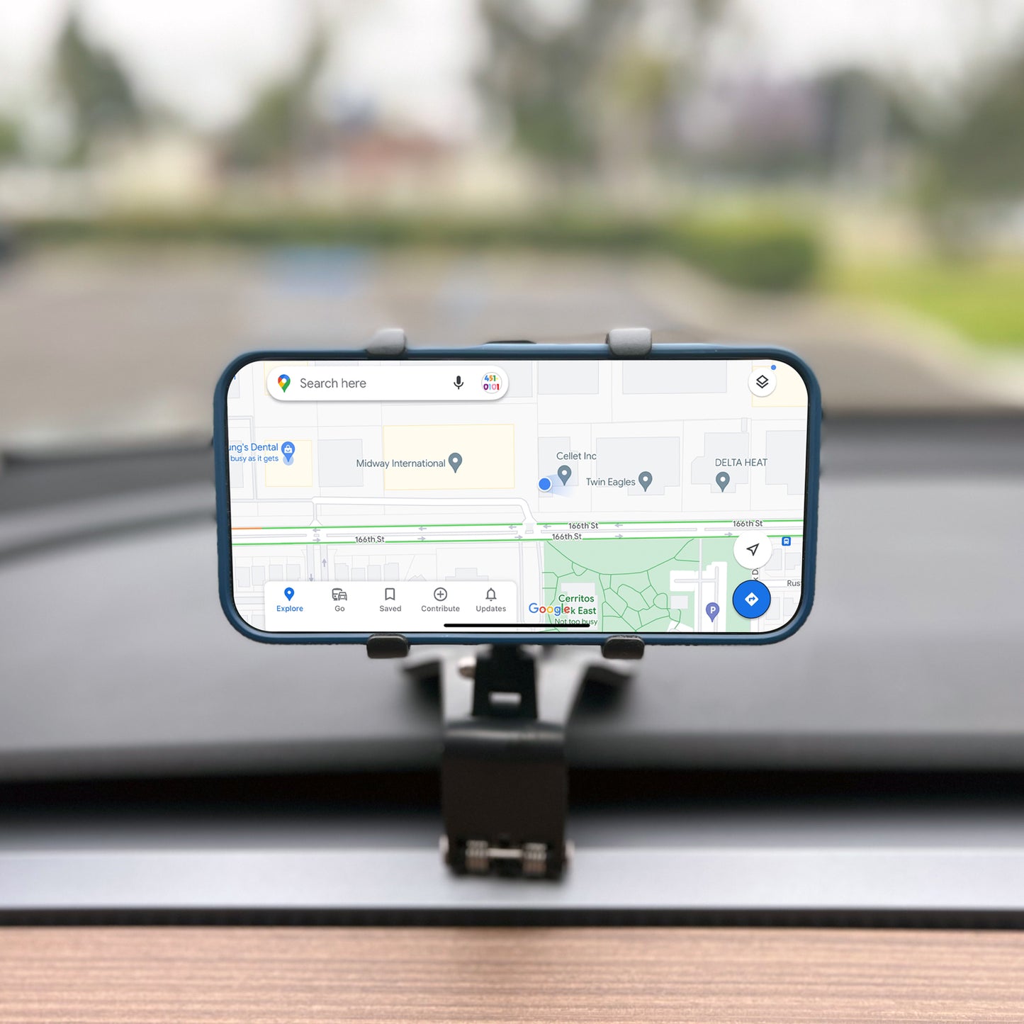 PHD280 - Dashboard, Sun Visor & Rear View Mirror Clip Mount with Heavy Duty Spring Base, 360° Cradle Rotation Compatible to iPhone 13 Pro Max and More