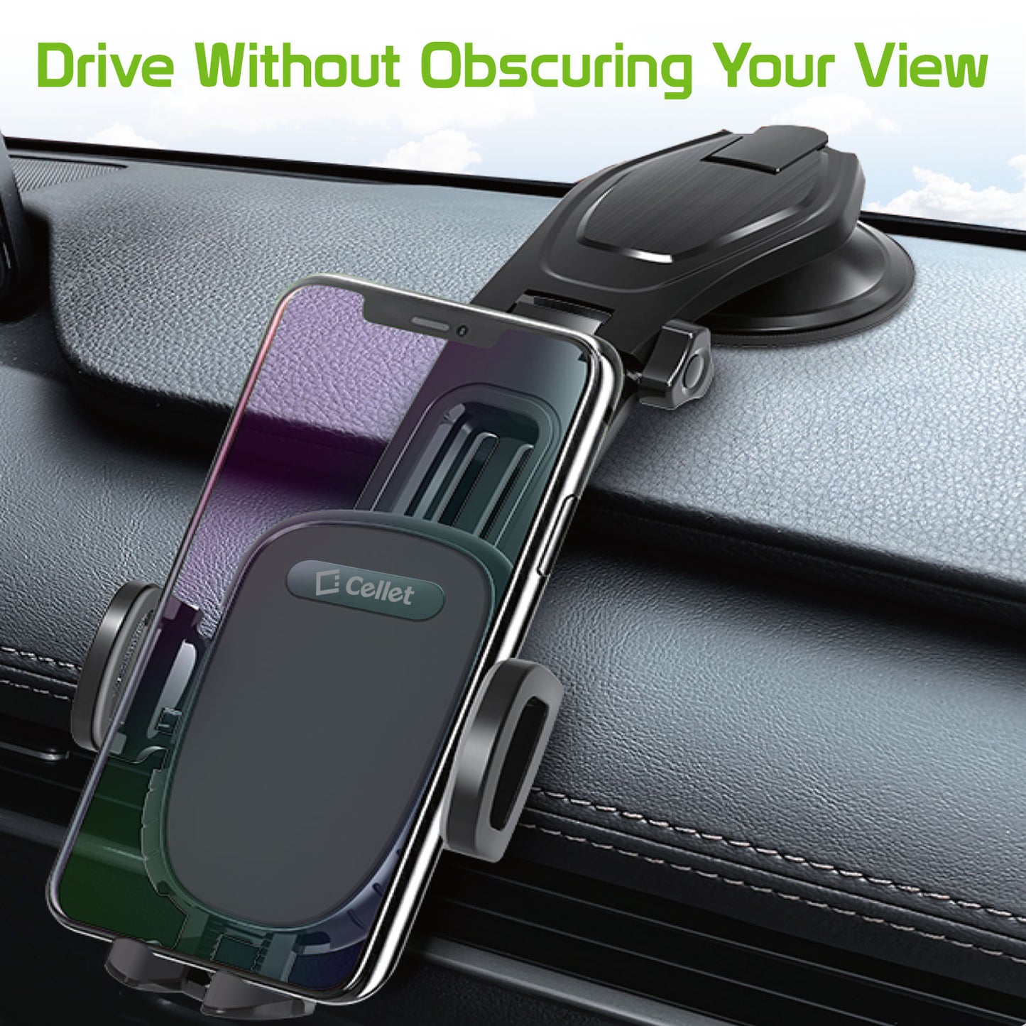 PHC82 - Universal Suction Cup Dashboard Phone Holder with 360 Degree Rotation, One Touch Arm release Button & Lock Lever for Smartphones