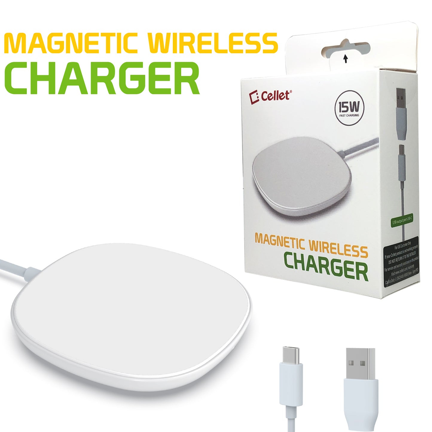 MAGWAL30 - MagSafe Magnetic Fast Wireless Charger with USB-C Charging Cable all New iPhones - White