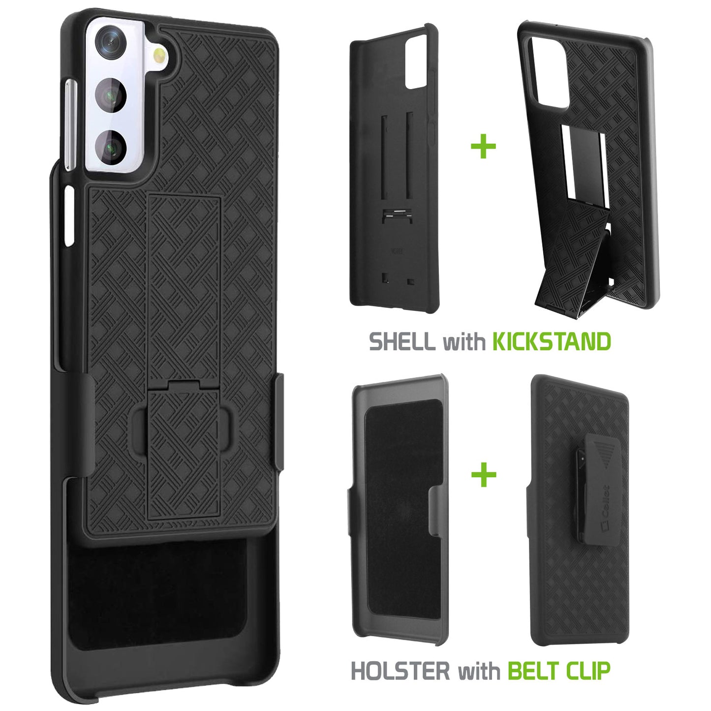 HLSAMS21 - Cellet Galaxy S21 Holster, Shell Holster Kickstand Case with Spring Belt Clip for Samsung Galaxy S21 Black