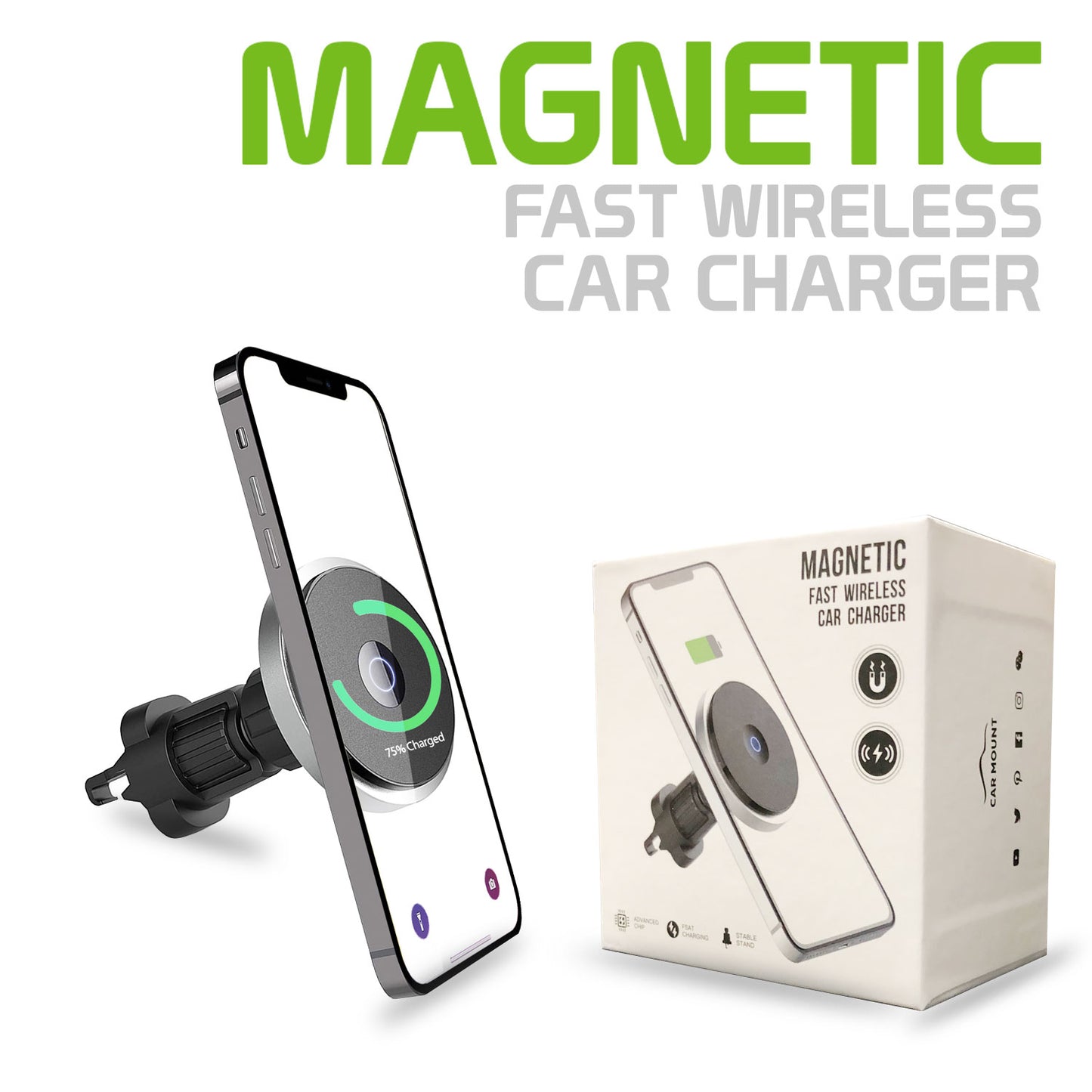 PHMAG12 - Magnetic Air Vent Wireless Charger Phone Mount with Vent Stabilizer Compatible to iPhone 12, 12 Pro, 12 Pro Max and 12 Mini