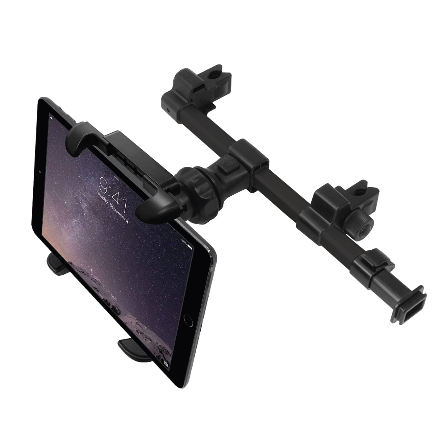 PH360 - Headrest Tablet/Smartphone iPad iPhone Holder, Mount Holder with Extendable Telescopic Arm for Apple iPad, iPhones (fits up to 10”) - Black