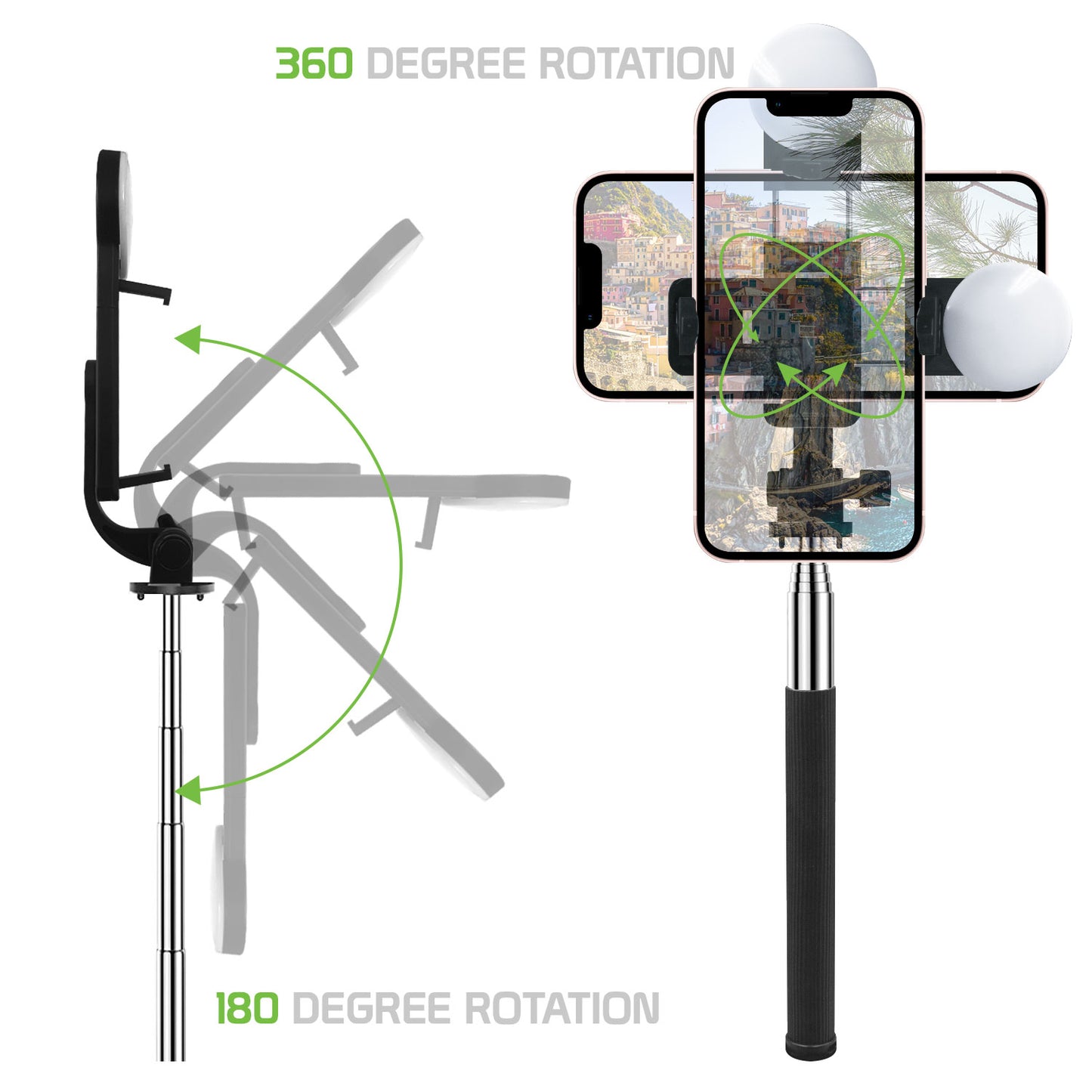 Selfie Stick with Attachable Tripod Base, 3 Adjustable Lighting Modes for Live Streams, Videos and Photos Compatible to iPhones and Androids