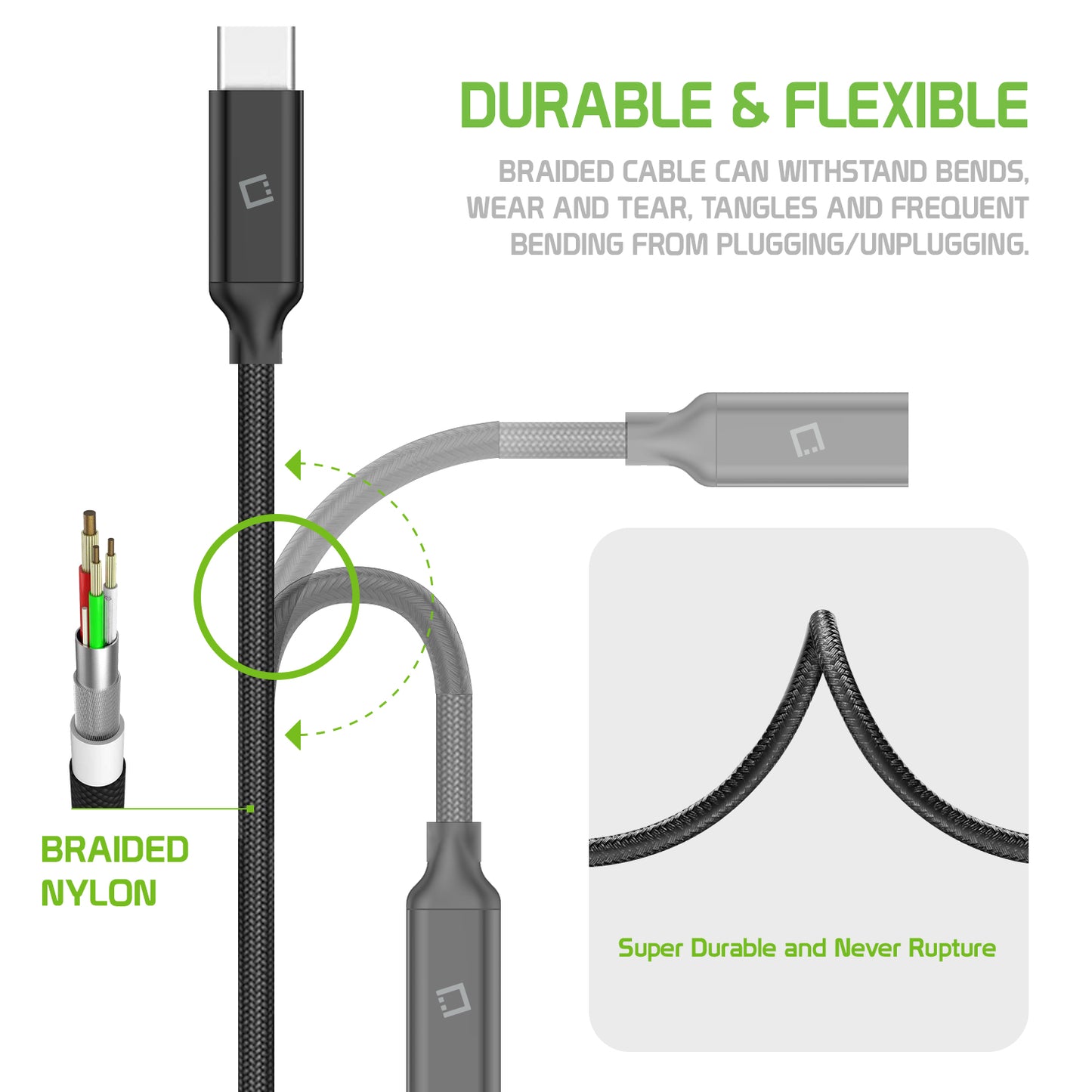DCCEXT - USB-C Extension Cable,  Braided USB-C Male to USB-C Female Cable Compatible to All USB-C Device 3.3ft (1m)