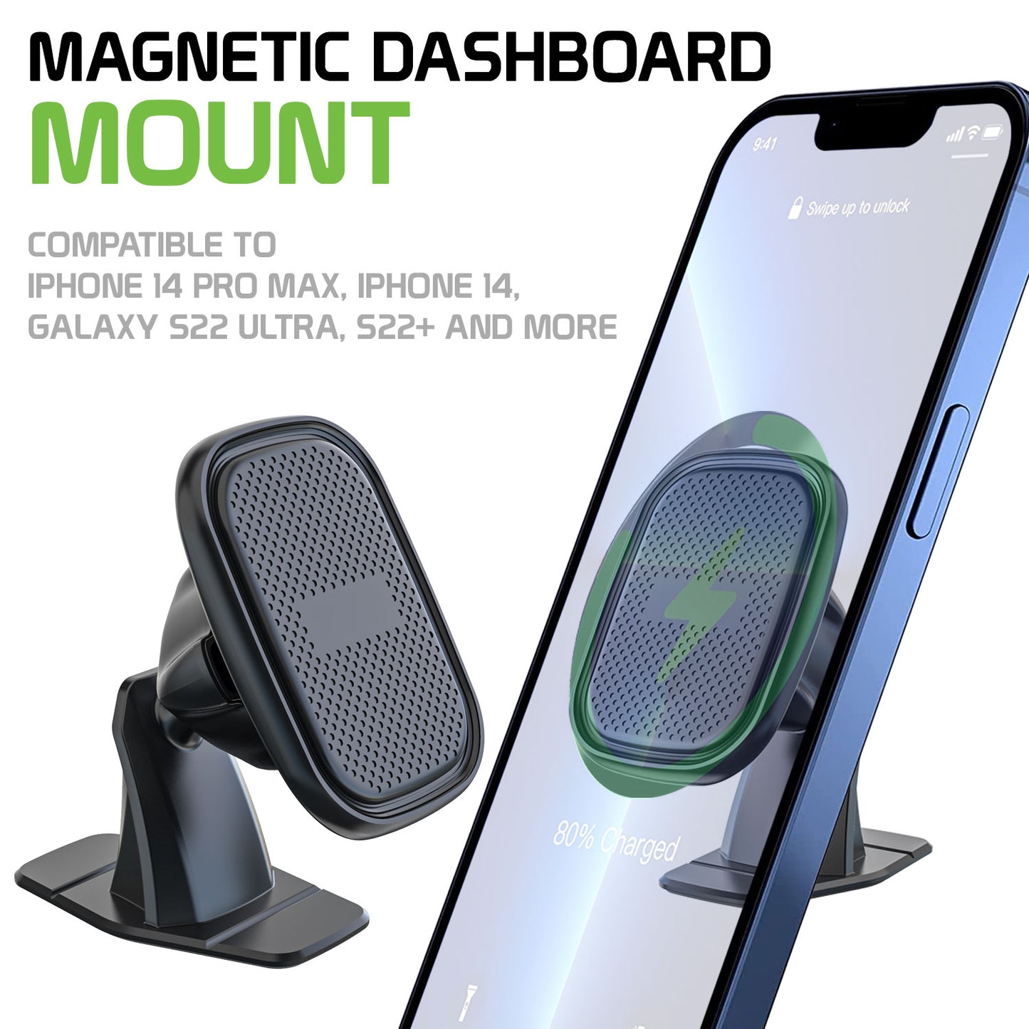 Magnetic Dashboard Mount, Extra Strength Magnetic Dashboard Mount Compatible to iPhone 14 Pro Max Plus, Galaxy Z Flip, Z Fold, Google Pixel, Moto
