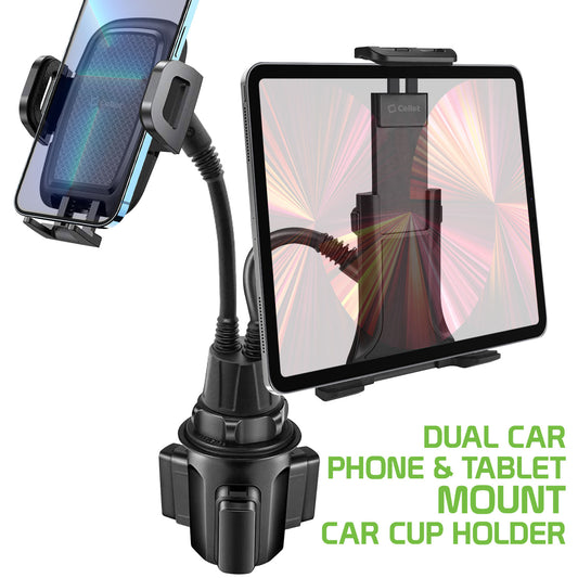 PH160 - Cup Holder Mount W/ 2 Cradles 1 for smartphone, and 1 for Tablet