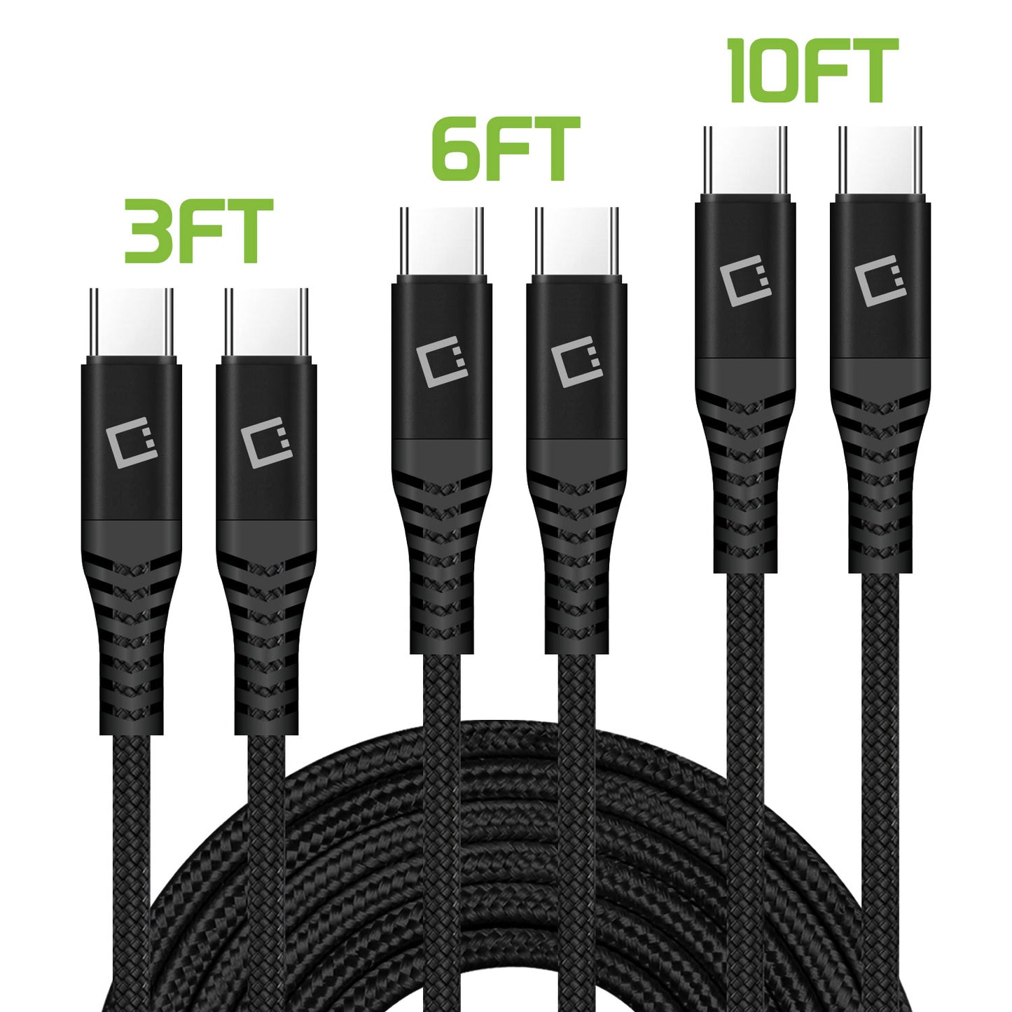 3 Pack 3ft, 6,ft, & 10ft USB-C to USB-C Cables