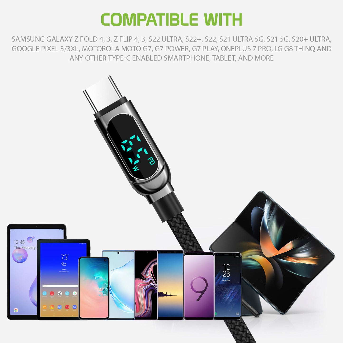DCDCDISPBK - Phone Charging USB-C Cable, 3.3 ft. USB-C to USB-C with Digital Display Cable Compatible to Galaxy Z Fold Z Flip S22, Google Pixel, Moto
