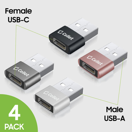 DCDA4 - 4 Pack - USB-C Female to USB-A Male Adapter, USB-C Charger Adapter Compatible to Samsung Galaxy Note Google Pixel Moto LG Chromebook