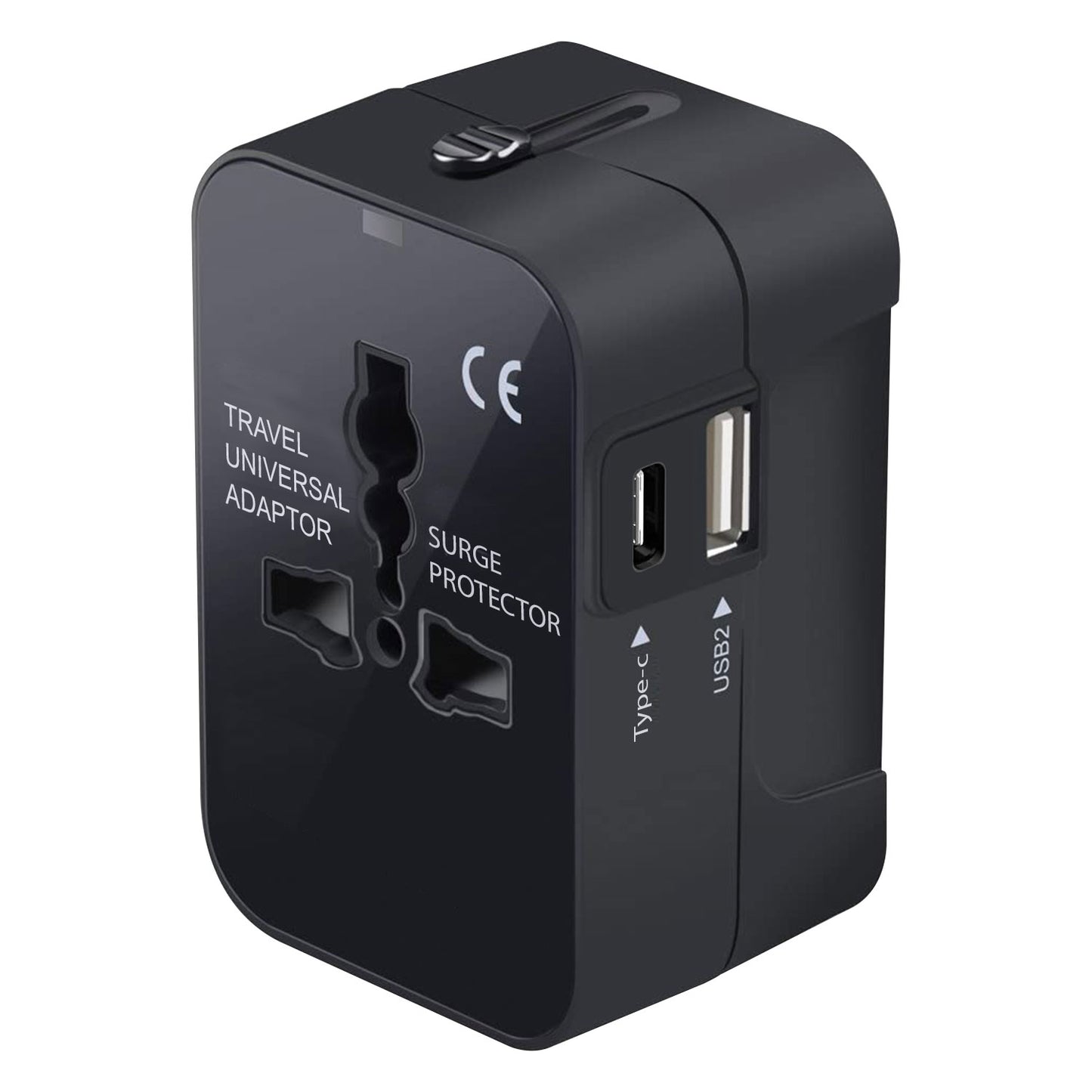 Portable Worldwide Universal Power Adapter Converter All in One International Travel Wall Charger Plug for Wall Plug Input in USA EU UK France Italy Australia India Outlets (With USB-A and USB-C)
